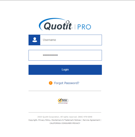 Login page